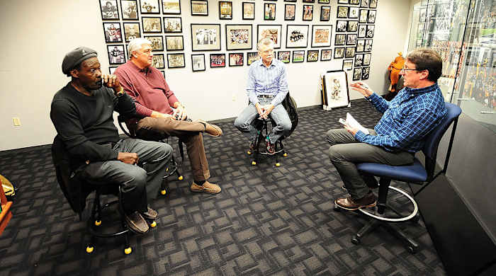 Don Banks (right) interviews former Steelers Frenchy Fuqua, Dave Reavis and Mike Wagner at a 2014 reunion of Pittsburgh’s ’70s Super Bowl teams.